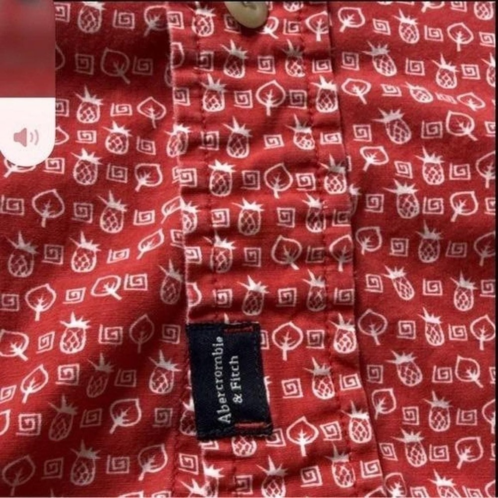 Abercrombie‎ & Fitch Mens Red Pineapple Tropical Print Short Sleeve Shirt Large - Picture 4 of 6
